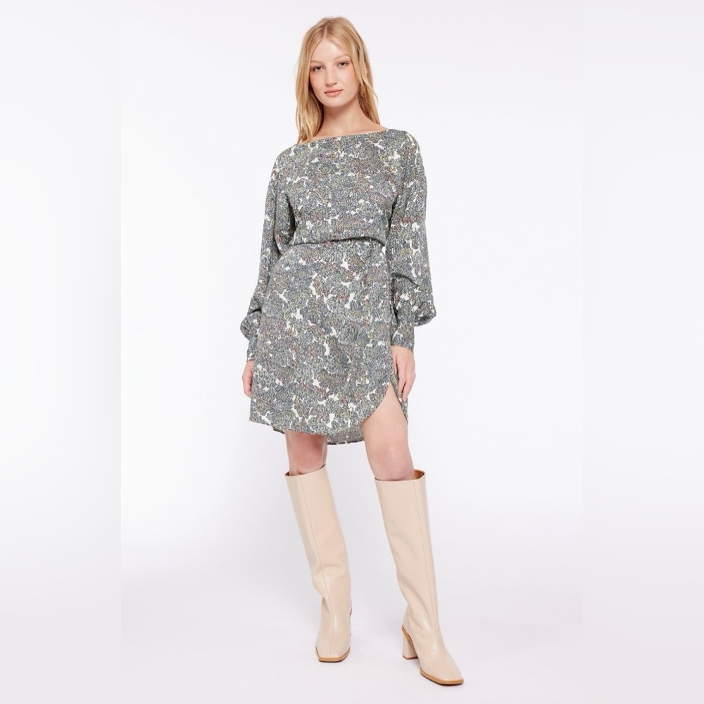 Joie Majesty Mini Dress Winter White Multi Long Sleeve Floral Open Back sz 4 NWT
